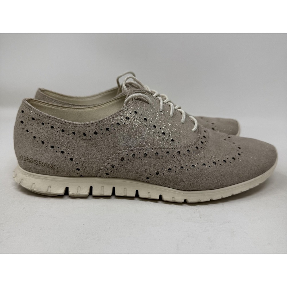 Cole Haan Zerogrand Shoes Womens Size 9 Beige Suede Wingtip Oxford Flats